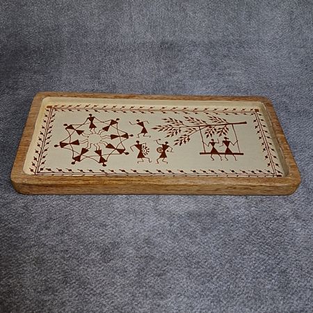 Handcrafted Mango Wood Warli Painted Serving Tray